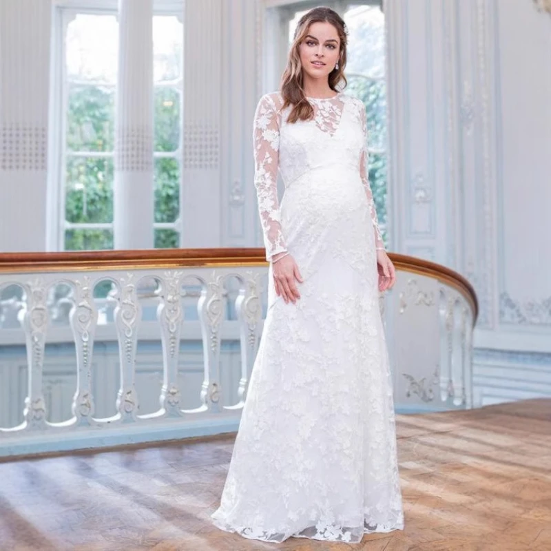pregnant-women's-dress-lace-long-sleeved-v-shaped-back-hem-fluffy-skirt-pregnant-women's-wedding-dress
