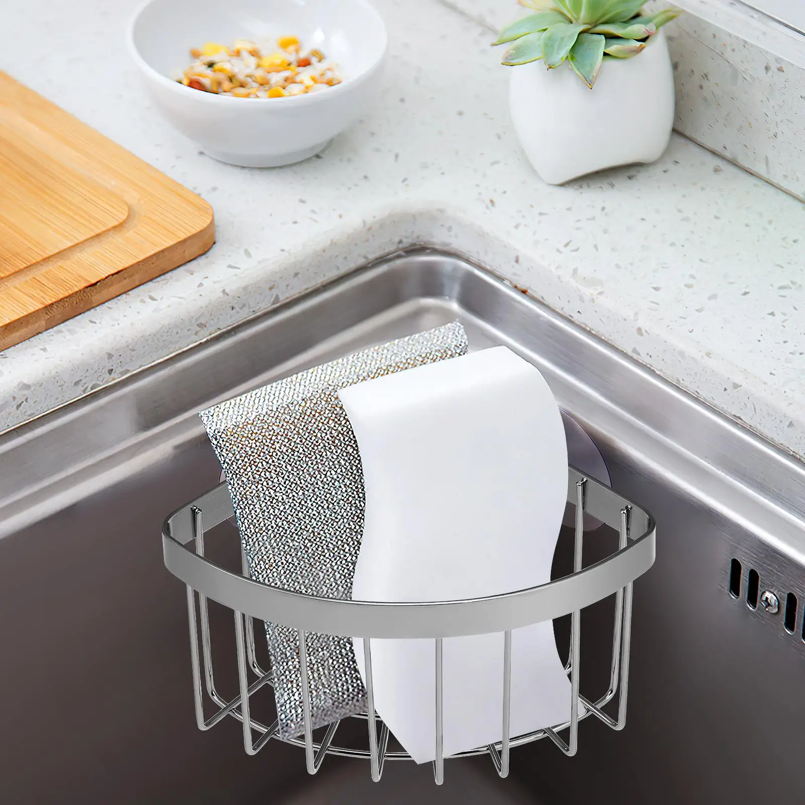 

Kitchen Sink Holder Rack Suction Cups Stainless Steel 304 Silver Sponge Holder Draining ganizer Washcloth Storage