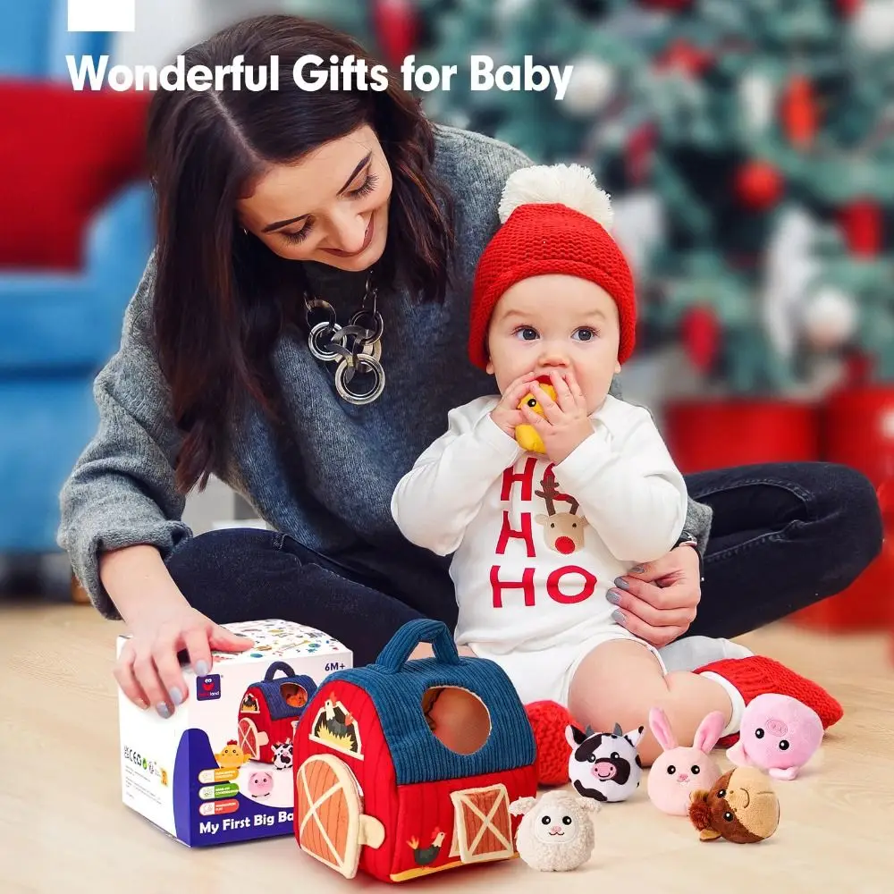 ของเล่นเด็ก 6-12 เดือน โรงนาเสียงพร้อมตุ๊กตาสัตว์ฟาร์ม ของเล่นมอนเตสซอรี่ ของเล่นเสริมพัฒนาการทางประสาทสัมผัสสำหรับเด็กทารกและเด็กเล็ก