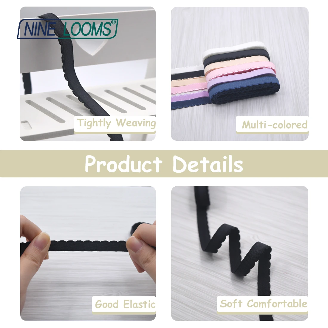 NINE LOOMS Picot BH-Träger, Gummibänder, 3/8 Zoll, 1/2 Zoll, 5/8 Zoll, 10 mm, 13 mm, 15 mm, Plüsch-Schulterband, Dessous-Nähbesätze, 50 100 Yard per Spule – Detail 21