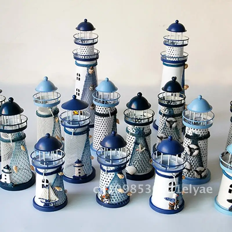 

Iron candlestick lighthouse romantic decoration shooting props, home desktop decoration ornaments, ocean lighthouse