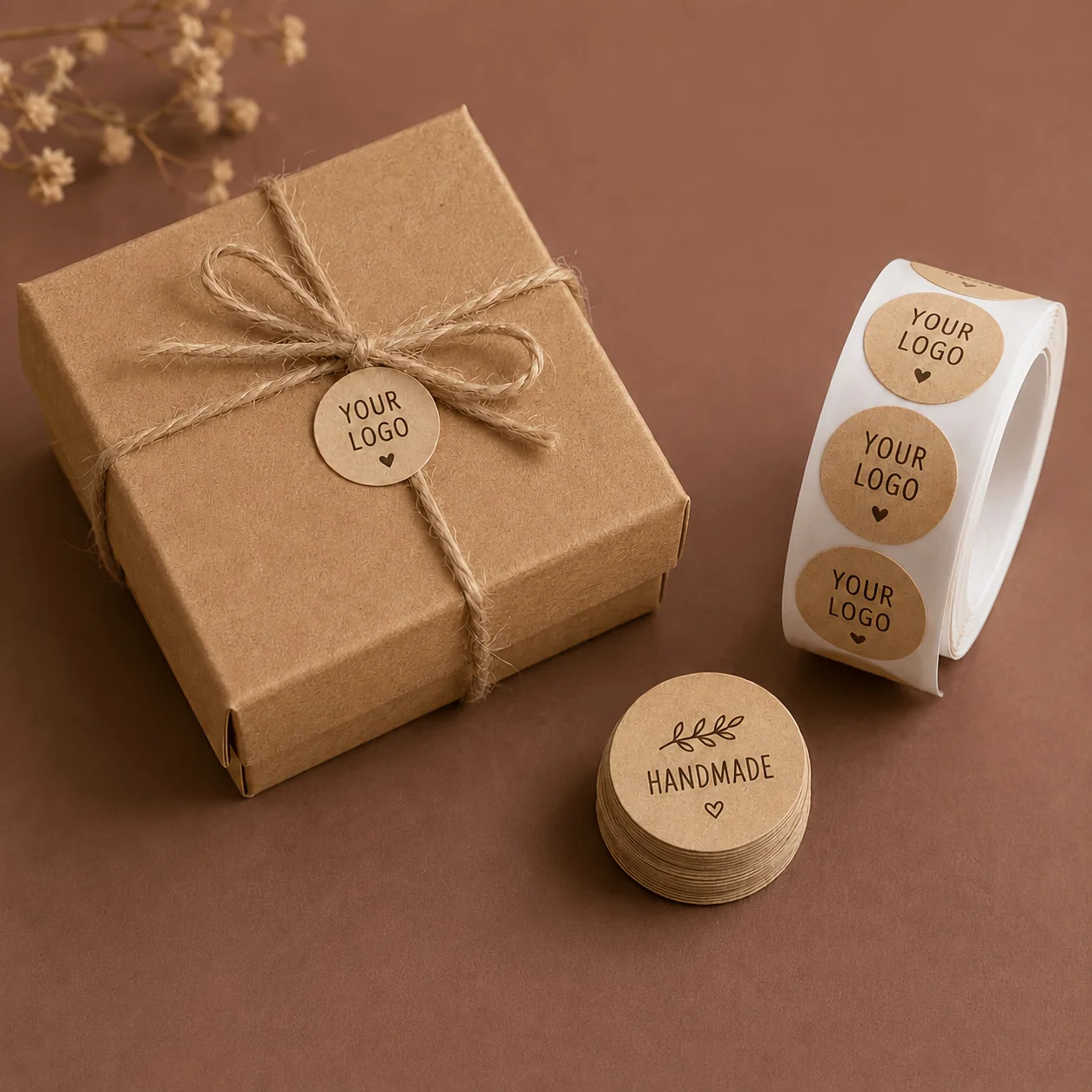 Personalized Custom Kraft Paper Round Stickers, Available in Various Sizes, with the Option to Customize Exclusive Logos and Designs. Suitable for Office Identification, Document Marking, Idol Merchandise, Fan Gift Packs, Journal Collages, and Gift Box Labels. The Material Is Thick and Durable, and the Adhesive Is Strong and Does Not Come Off Easily. view 3