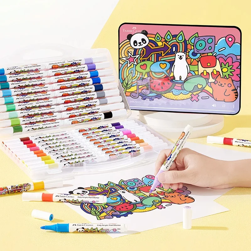 Faber-Castell 36/48 Colors Easy Acrylic Paint Markers – Washable, Non-Toxic for Students – Safe for Drawing on Wood, Ceramic