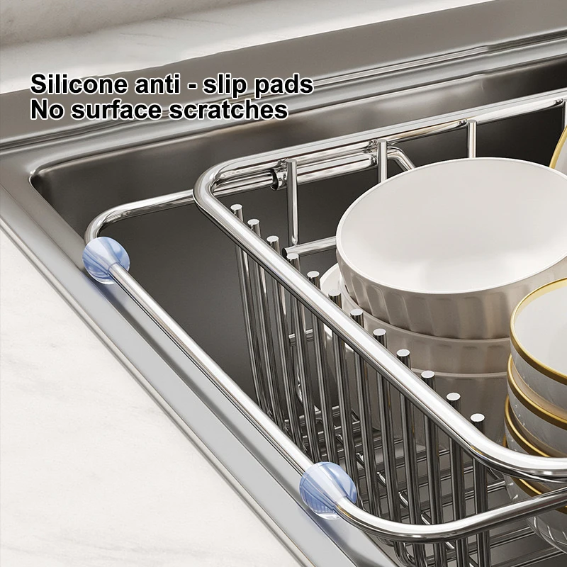 [W32] Adjustable Stainless Steel Sink Drain Basket Tableware Rack Kitchen Fruit Drainer Expandable Vegetable Washing Basin