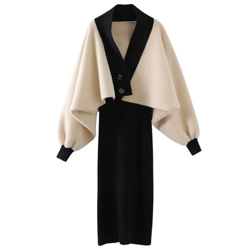 

Autumn / winter gentle wear women new small fragrant wind short sweater V-neck knit skirt two-piece set good-looking Dress Sets