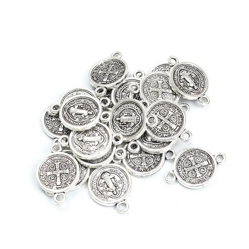 20pcs Antique Silver Color San Benito Alloy Charms Connectors Catholic Cross Metal Pendants Jewelry Making DIY Necklace Bracelet