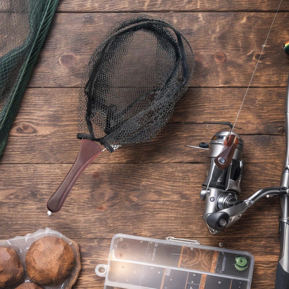 للطي الصيد شبكة أرضية مقبض خشبي الصيد صافي سمك السلمون المرقط صافي في الهواء الطلق تيار أدوات الصيد التبعي #4