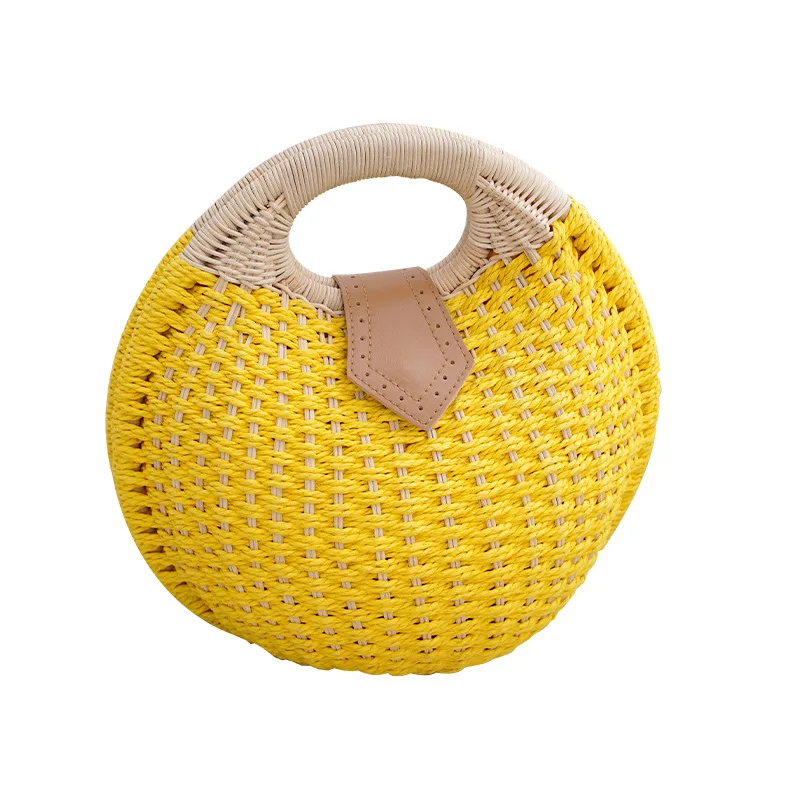 2024 Summer Shell Handbags Personality Cute Rattan Bag Casual Small Round Tote Woven Female Fashion Beach Bag For Holiday