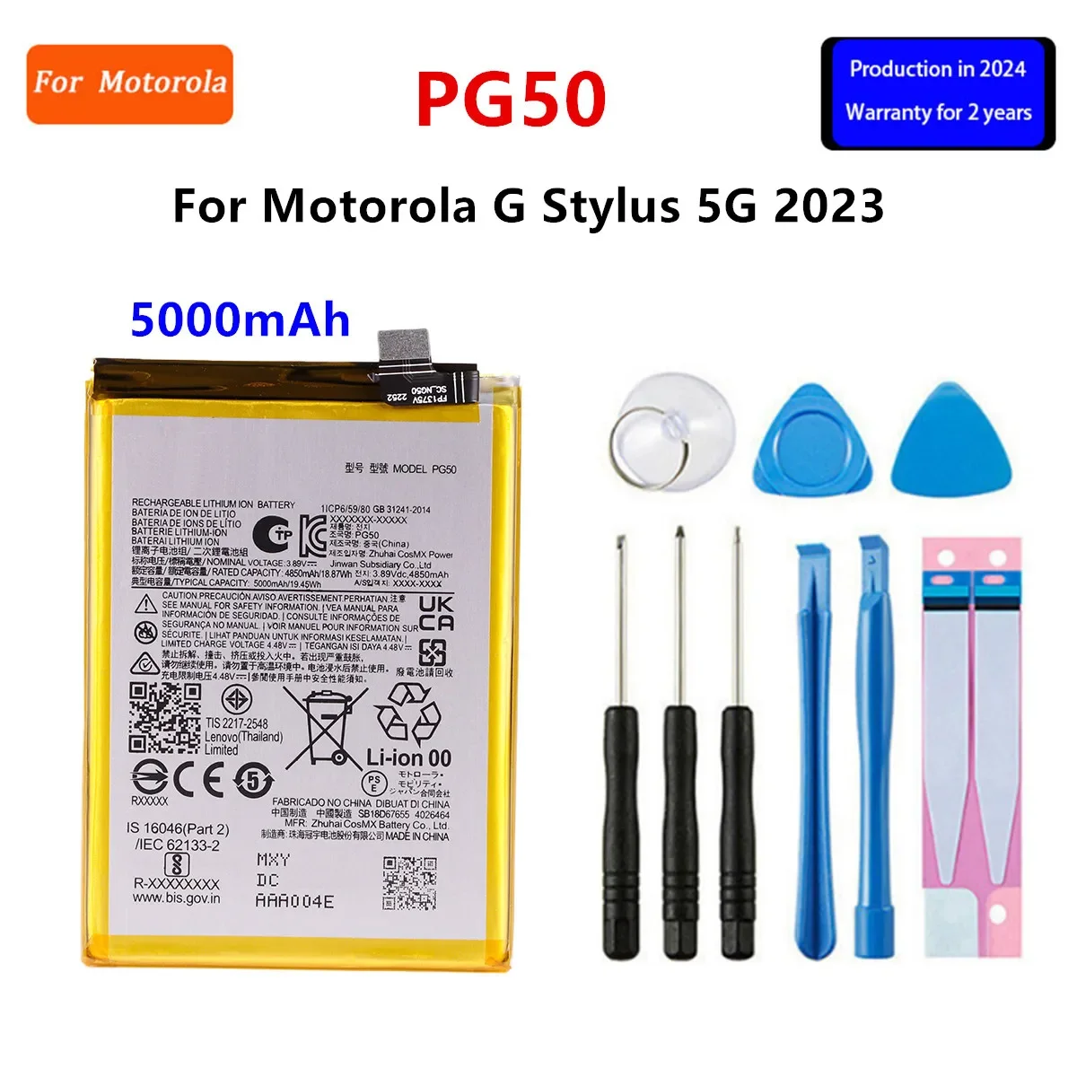 Battery KX50 NT40 PD50 PG50 MD50 For Motorola MOTO G Stylus 2020  Pure 2021 Power 5G 2023 Stylus 5G 2023 Phone Batteries+Tools