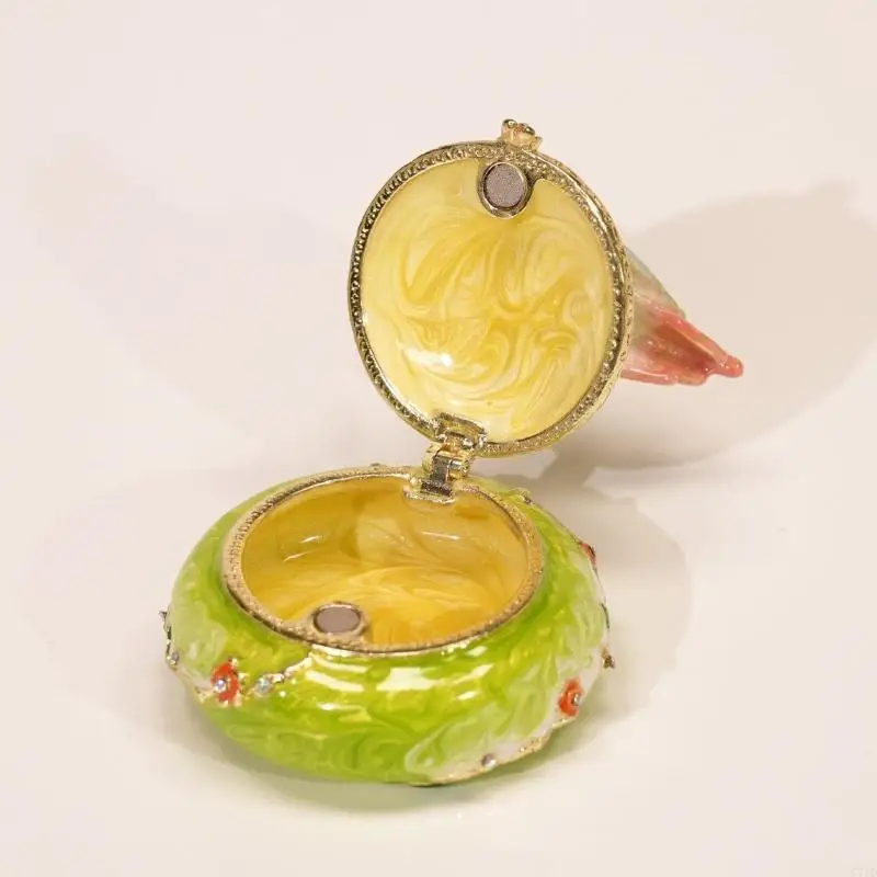 Small Bird Shaped Earrings Box Hand Painted with Exquisite for Home