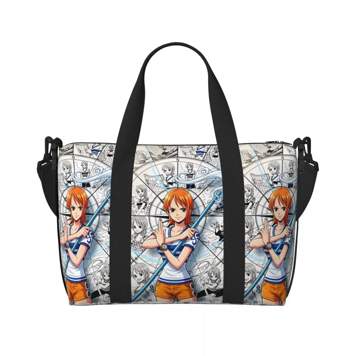 

Custom One P-Pieces Namis Beach Tote Bag for Women Anime Classic Manga Movie Large Compartment Gym Beach Travel Bags