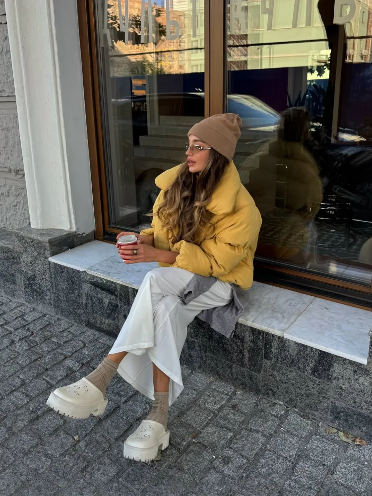 

Women's Lapel Solid Yellow Cotton Coat Zipper Loose Short Jacket Fashion 2025 New Autumn Lady Street Daily Commuting Outerwears