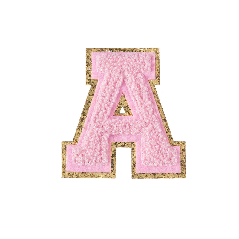 1pc 5.5cm Pink Letter Alphabet Sequin Towel Embroidered Chenille Patch For DIY Clothing Bag Jacket Iron On Accessories Applique