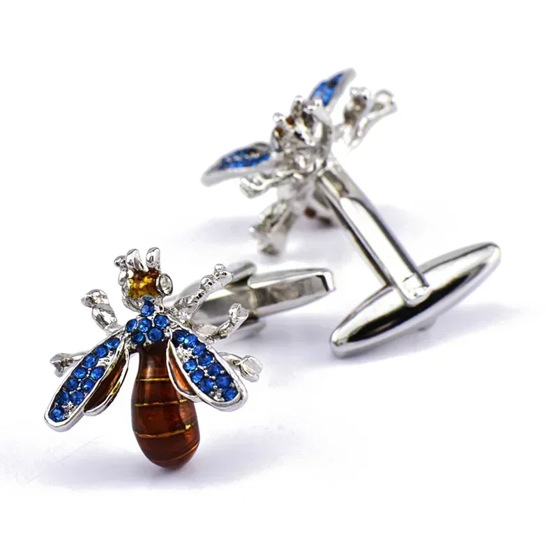 Bee Cufflinks High-grade Men\'s Daily Trendy Personality Accessories Blue Crystal Enamel French Shirts Business Cuff Links Gifts