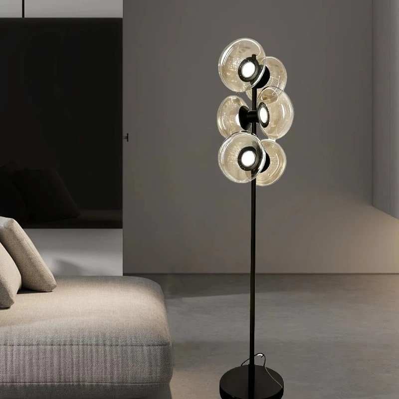 Head-down floor lamp, featuring a glass body and a warm white LED light source, suitable for hotel bedroom decoration