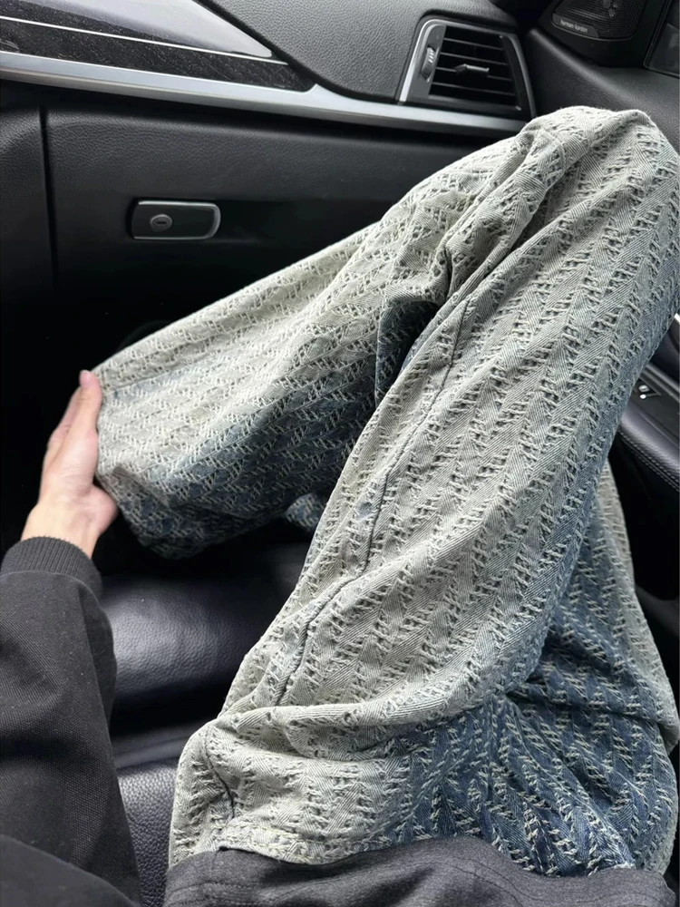 

Graduated Weave Straight Leg Men's Jeans American Style Slim Fit High Waist Casual Wear Daily Commute School Micro Flare Pants