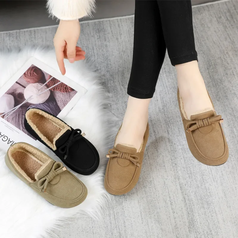 Women's Warm Snow Boots 2024 Winter New Fashion Casual Loafers Plush Anti Cold Outdoor Butterfly Knot Women's Cotton Shoes