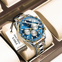 POEDAGAR Luxury Fashion Men Watch Chronograph Waterproof Luminous Date Watch For Man Stainless Steel Sports Men's Quartz Watches