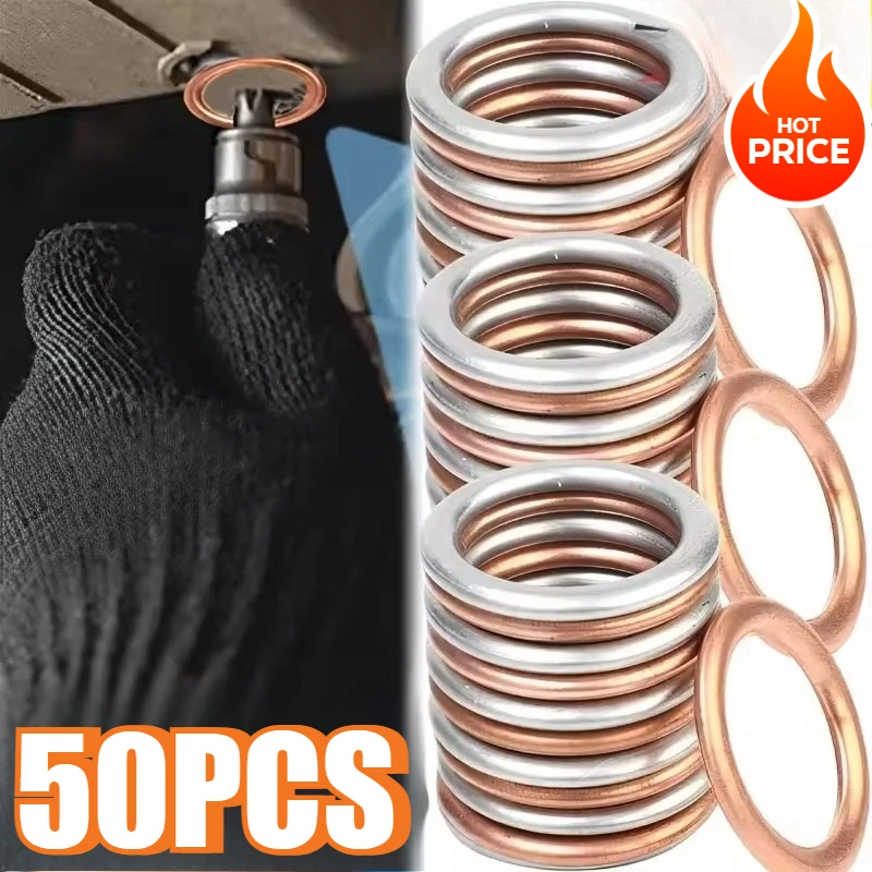 50PCS Universal Automotive Oil Pan Drain Bolt Gasket Drain Gasket Aluminium/copper Oil Pan Drain Plug Gasket Accessories