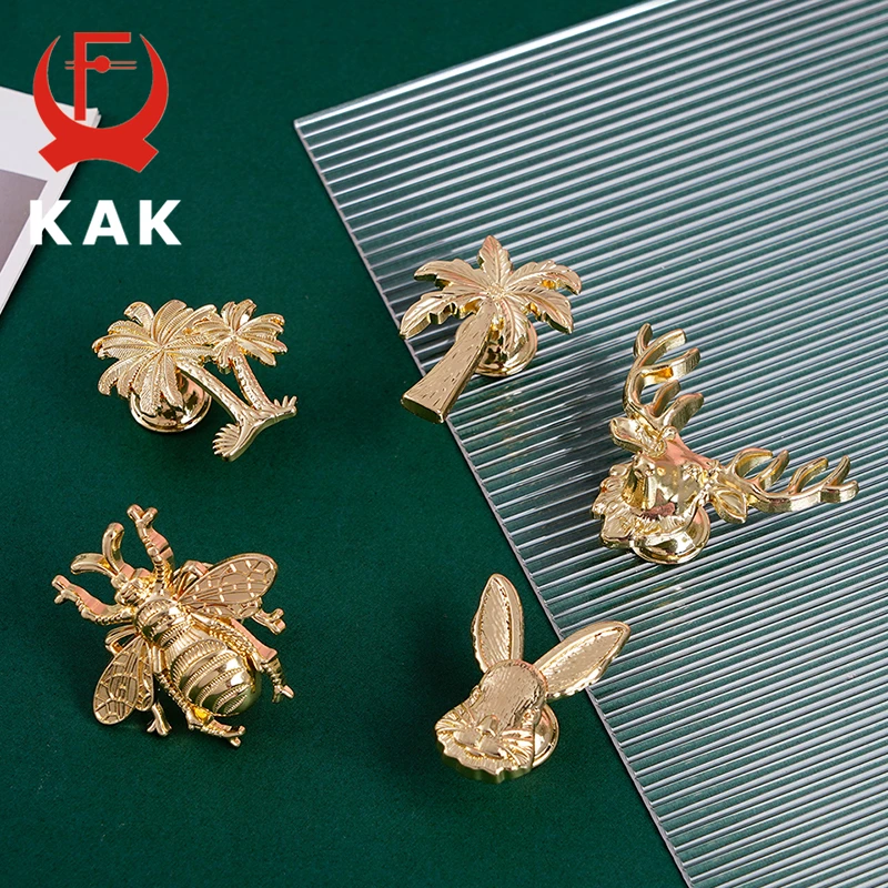 KAK Plant Animal Shape Furniture Handle Copper Color Drawer Knobs Retro Dresser Knobs Gold Kitchen Handles Door Pulls Hardware