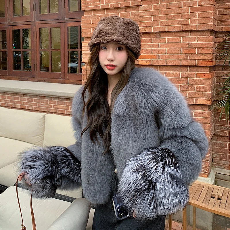 

2023 Autumn and Winter New Full Skin Natural Fox Fur Coat Women Short High Quality Thickening Warm Real Fur Outwear jaqueta femi