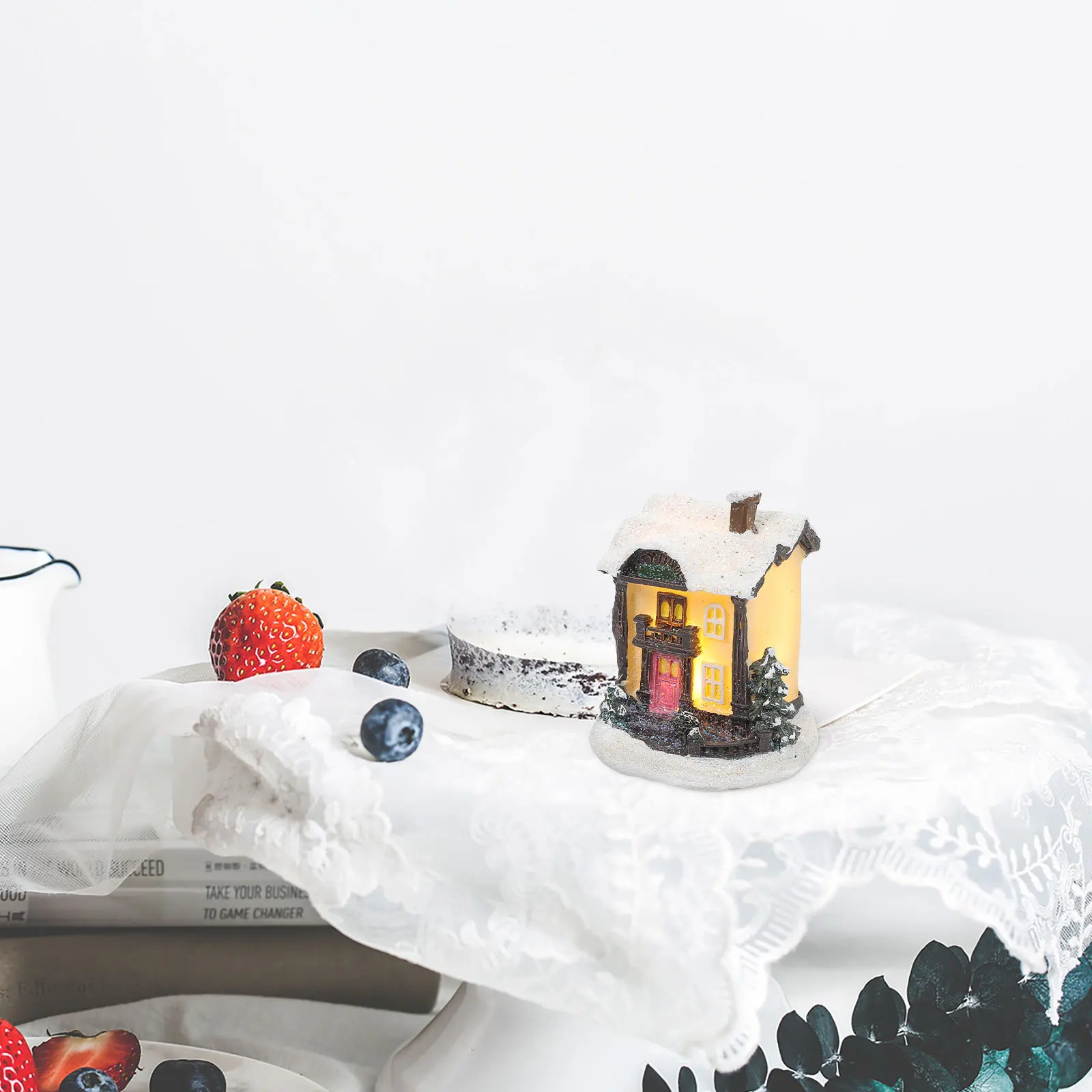 

Resin Small House Christmas Mini House Decor with Luminous Design for Indoor Outdoor Holiday Display Micro Village Landscape