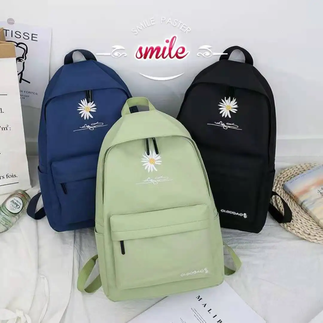 Bolsa escolar para meninas adolescentes, Mulheres Impressão Bookbags, Mochila de estudante médio, Grandes flores bonitas pretas, Nylon Bagpack