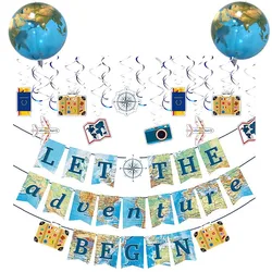Let The Adventure Begin Banner Hanging Swirl Earth Map Helium Ballons Farther Birthday Travel Themed Retirement Party Supplies