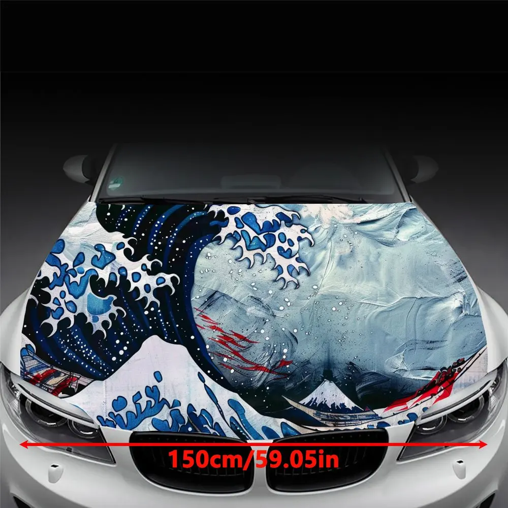 Beauty Japanese Sea Wave Art Car Hood Wrap Color Vinyl Sticker Truck Graphic Bonnet DIY Auto Accessories Decoration Decal Gift