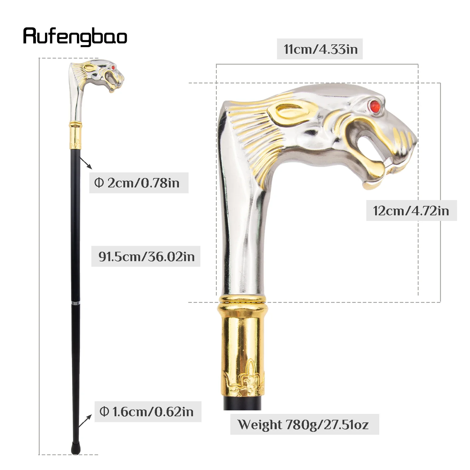 Weiß Golden Leopard Red Eye Luxus Mode Cosplay Spazierstock Party Dekorative Cane Elegante Crosier Knopf Stick 92 cm