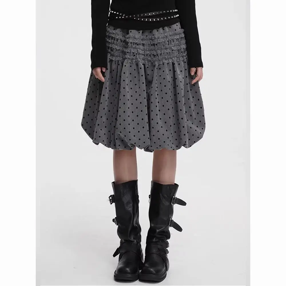 Korean Style Faldas Largas Юбка Юбки Vintage Jupe Women Japanese Retro Gray Polka Dot Skirt Harajuku New Chic