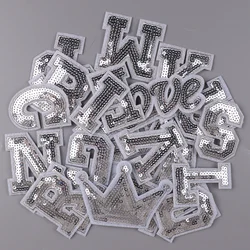 26 Silver Edge Sequin English Letter Combination Embroidery Patch Letter Embroidered Patches On Backpack Shoes Hat Sew Patch DIY