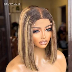 Super Double Drawn Straight Highlight P4/27 2by6 4by4 5by5 Clsoure Bob Wigs Human Hair Piano Color 13x4 HD Lace Front Bob Wigs