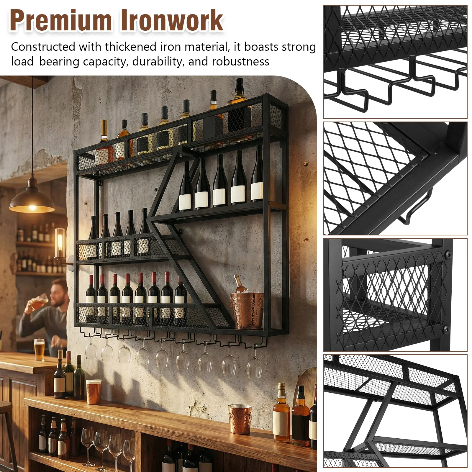

Wall-mounted wine rack (Black)