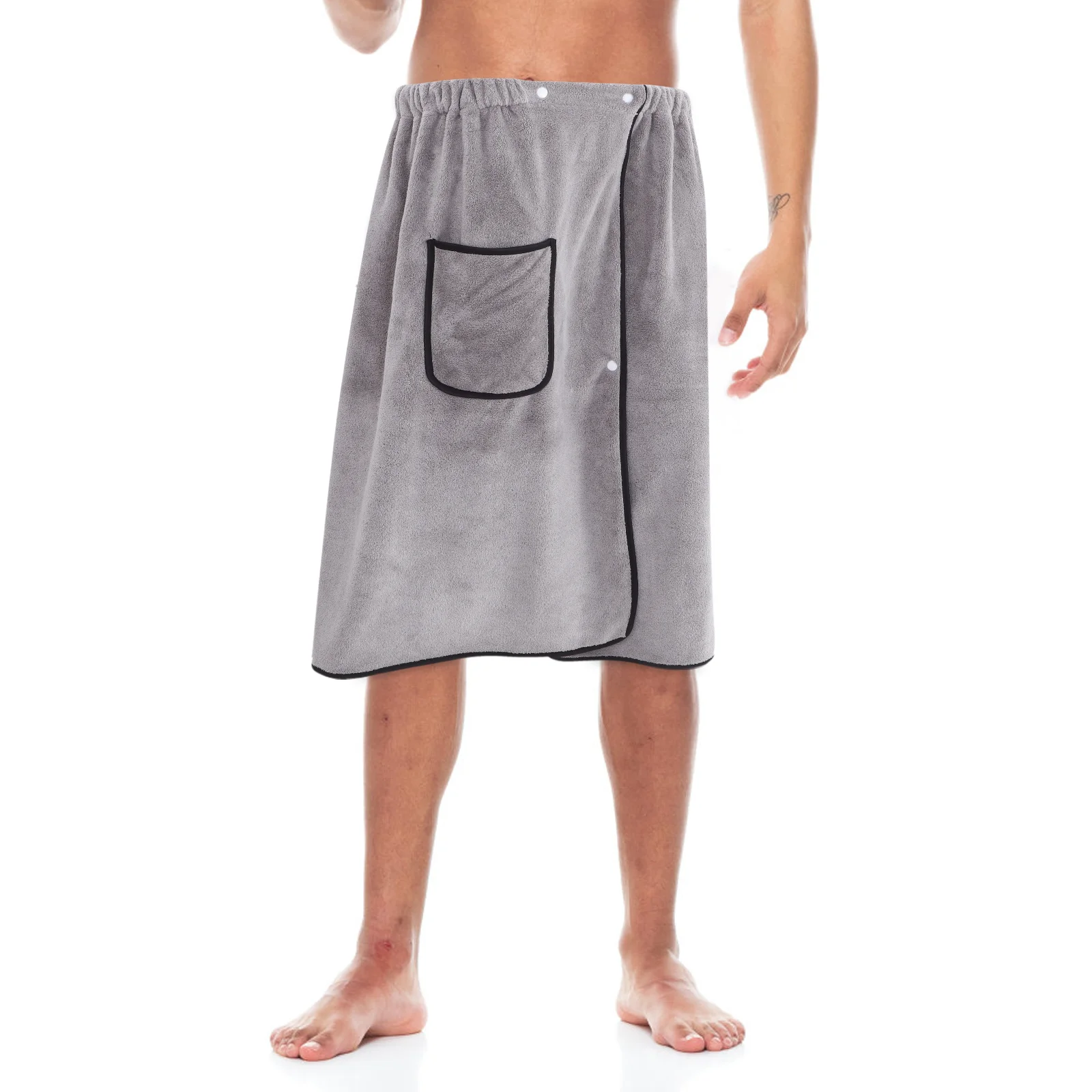 

1pc Men'S Coral Fleece Bath Towel Adjustable Wrap Quick Dry Soft For Spa Beach Home Wearable Cotton Towel Wrap With Pocket