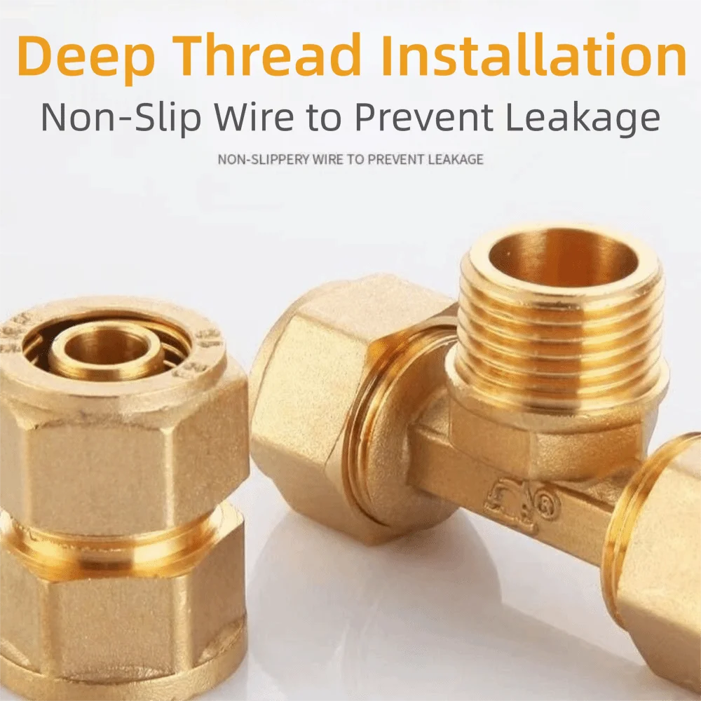 New Male/Female Thread Brass Pipe Fitting 2/3 Ways 1216 Pipe Connectors Copper Joint Floor Heating