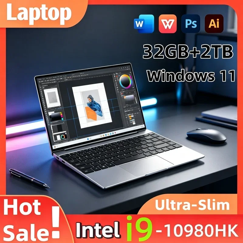 Intel I9 10980HK 14.1 ''Laptop 32GB RAM 1TB/2TB SSD Ultra Slim Gaming PC Office Study Notebook Windows 11 1920*1080 HD Display