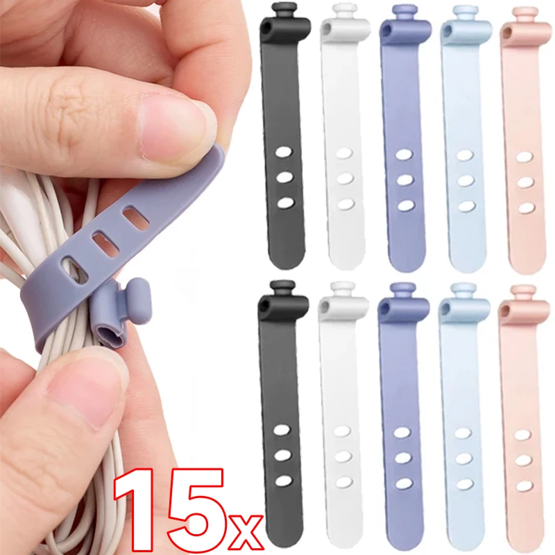 15-1Pcs Cable Organizer Earphone Clips Charger Cord Management 3 Hole Line Storge Holder Clips Data Line Bobbin Winder Straps