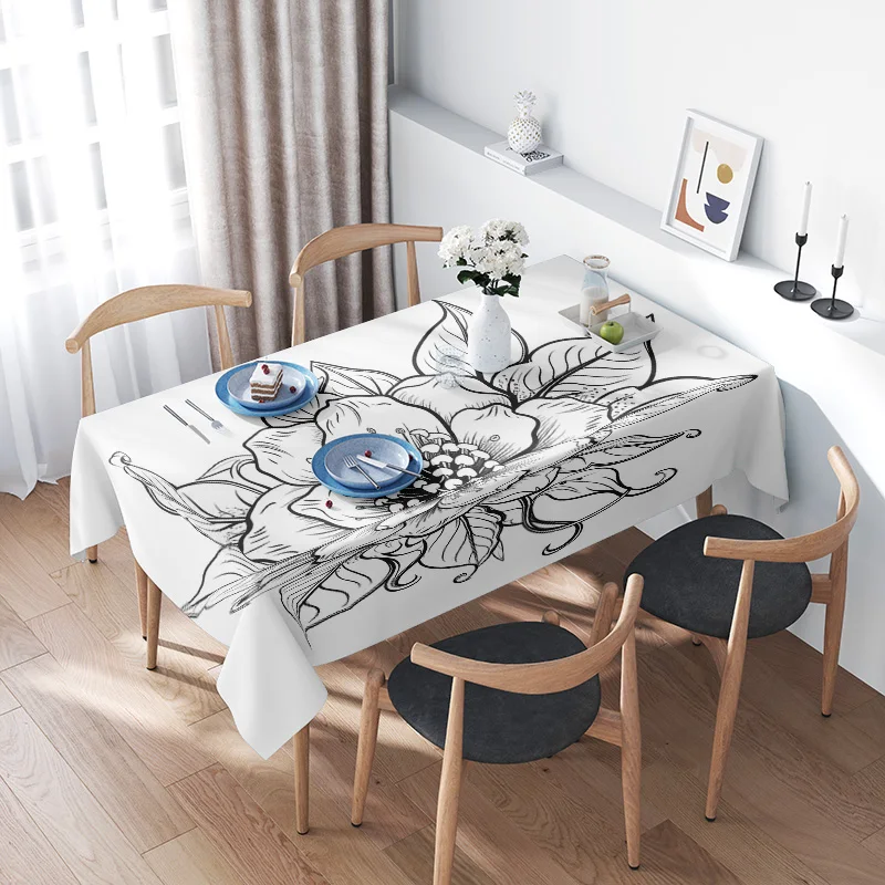 

Modern Black And White Floral Printed Tablecloth For Dining Room Decoration Elegant Home Textile Decor 160x240cm (white)