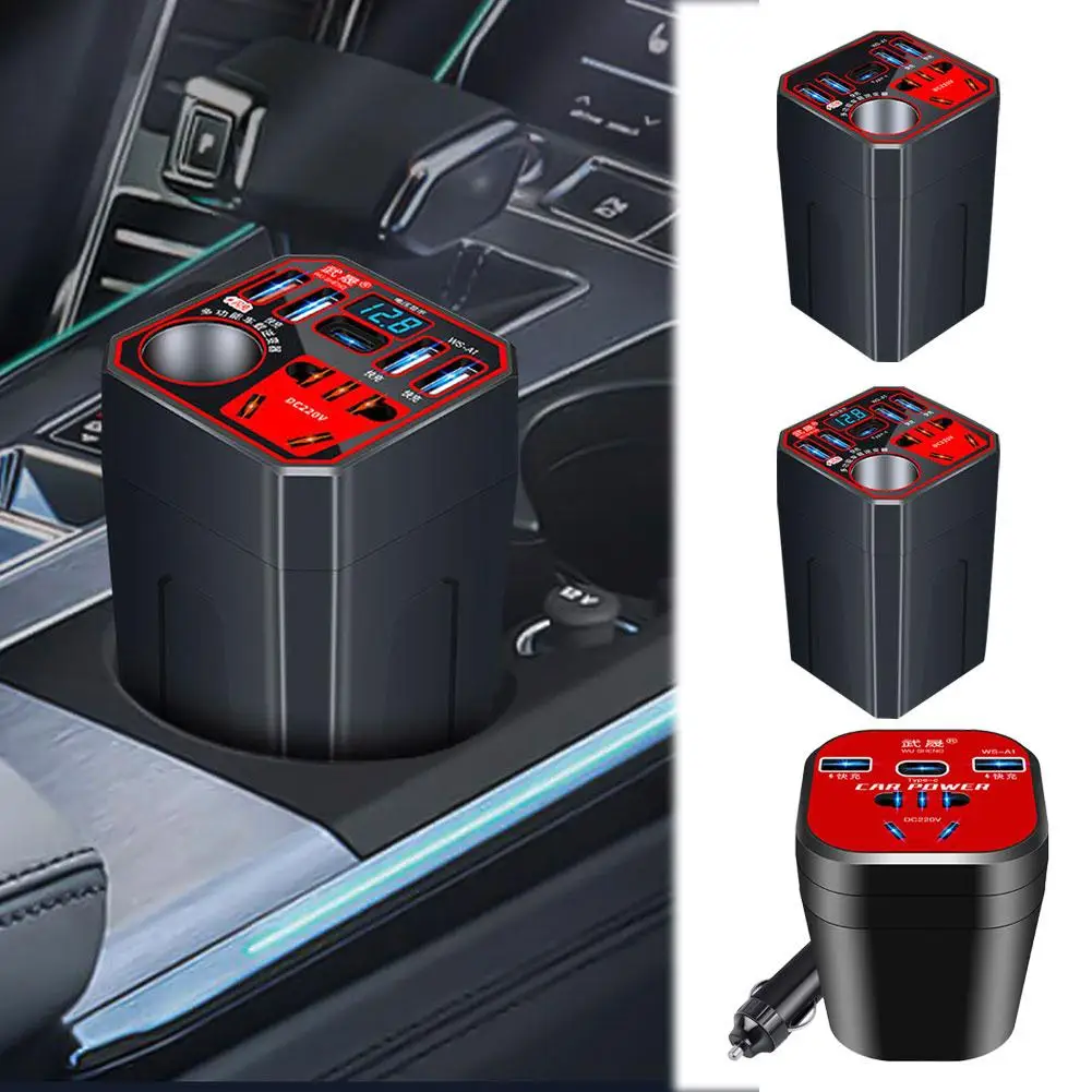 Car Power Inverter 12V/24V To 220V Converter Adapter Dual With Display USB Car LED Charger Multi-Functional Socket Power Fa I1E2
