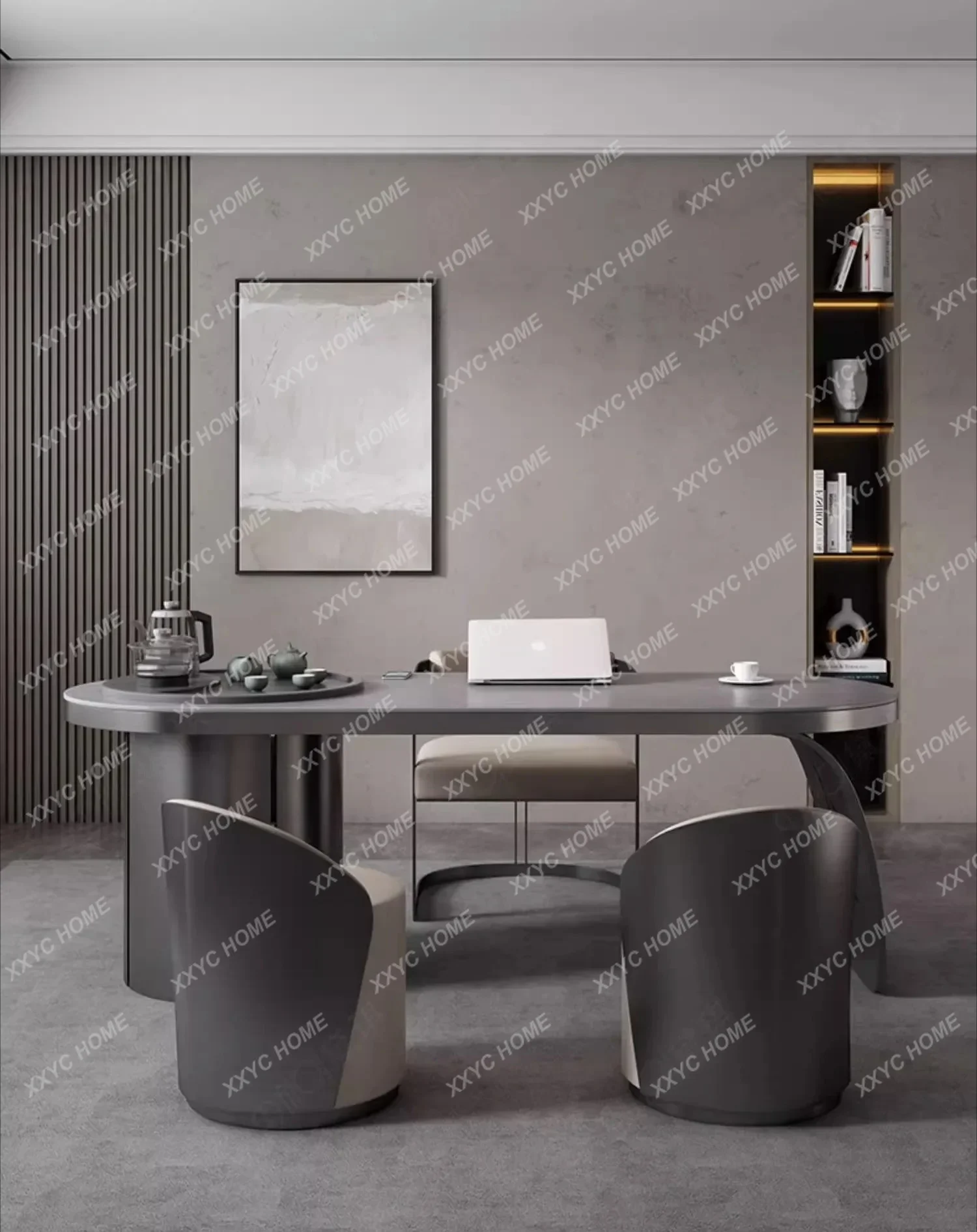 

Light luxury rock slab tea table and chair combination modern simple office balcony household kung fu kettle integration