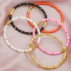 1 Piece Stainless Steel Multicolor Bracelet for Women Bamboo Bracelets Minimalist Fashionable Girl Bangle Jewelry Wholesale