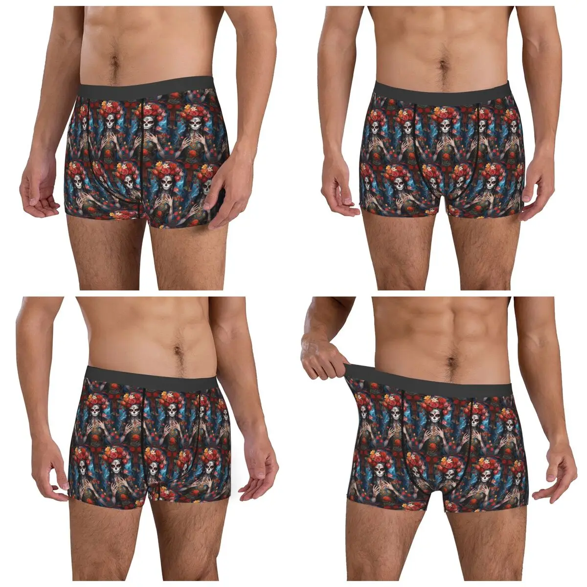 Boxer Underpants Shorts Mexican Catrina Sugar Skull Lady Panties Men's Ventilate Underwear for Homme Man Boyfriend Gifts