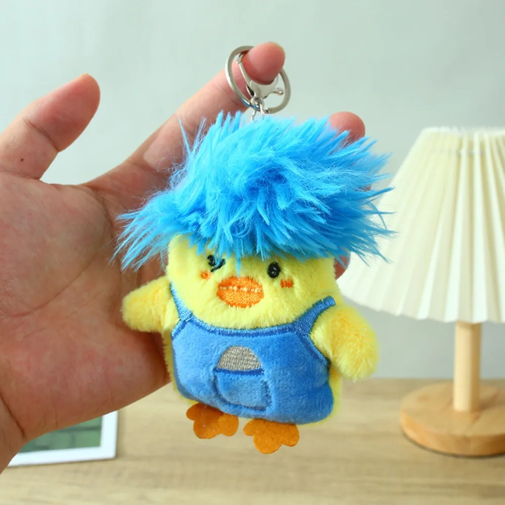 Cute PP Cotton Plush Duck Key Ring Animal Cartoon Explosive Hair Duck Keychain Cross Dressing Soft Plush Doll Pendant Girls