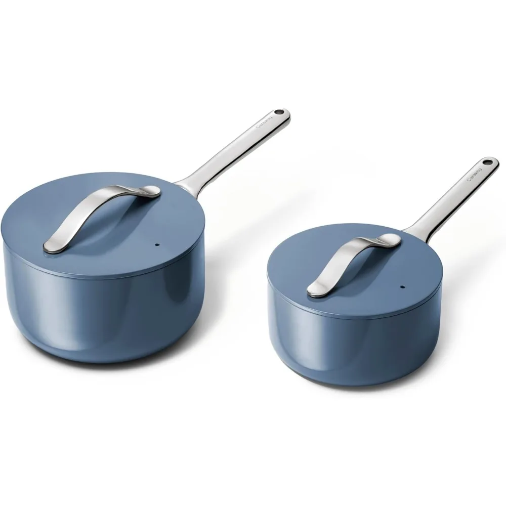 Nonstick Ceramic Sauce Pans with Lids (3 qt & 1.75 qt) - Non Toxic, PTFE & PFOA Free - Oven Safe