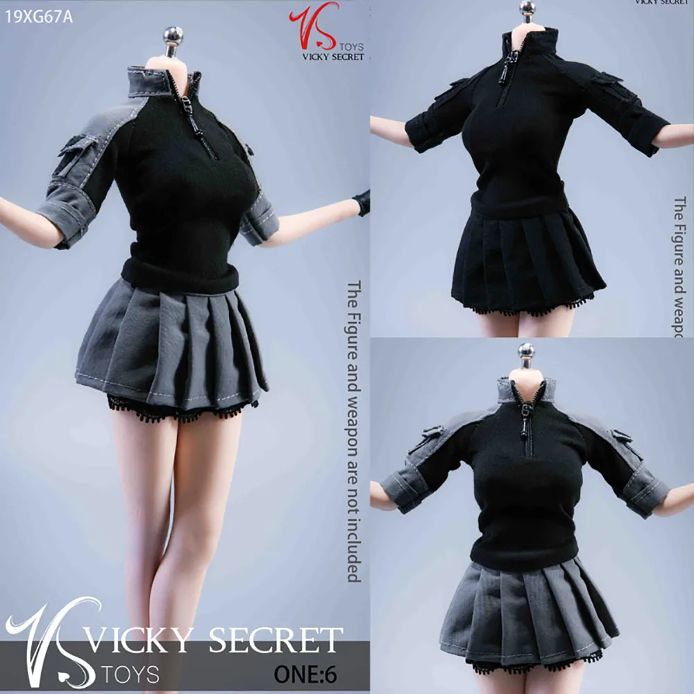

VSTOYS 19XG67 1/6 Female Combat Uniform Training Zipper Top Pleated Skirt Clothes Model Fit 12'' Soldier Action Figure Body Doll