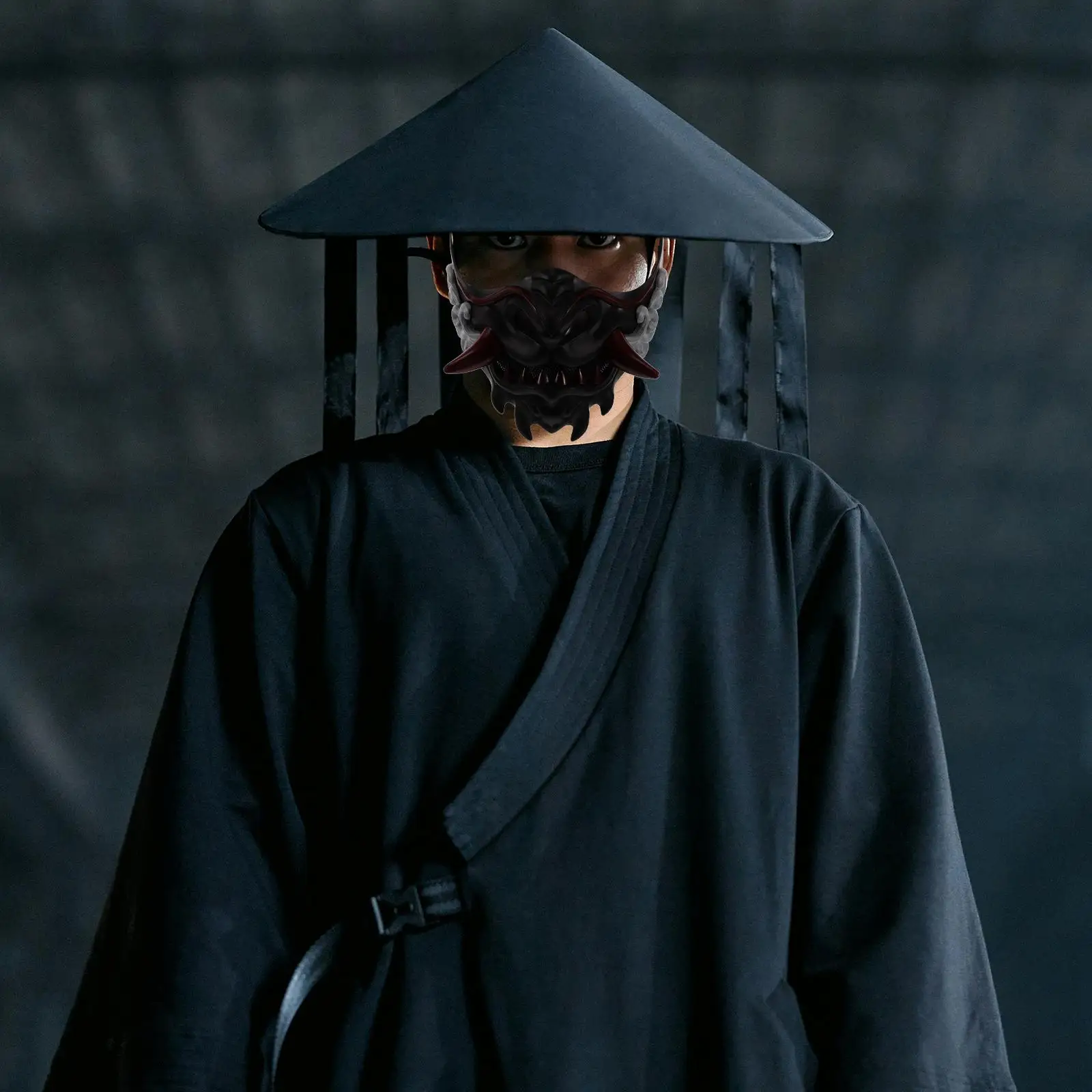 Maschera Dress up Mezza faccia Samurai Cosplay giapponese Fantastico costume di plastica per uomini e donne