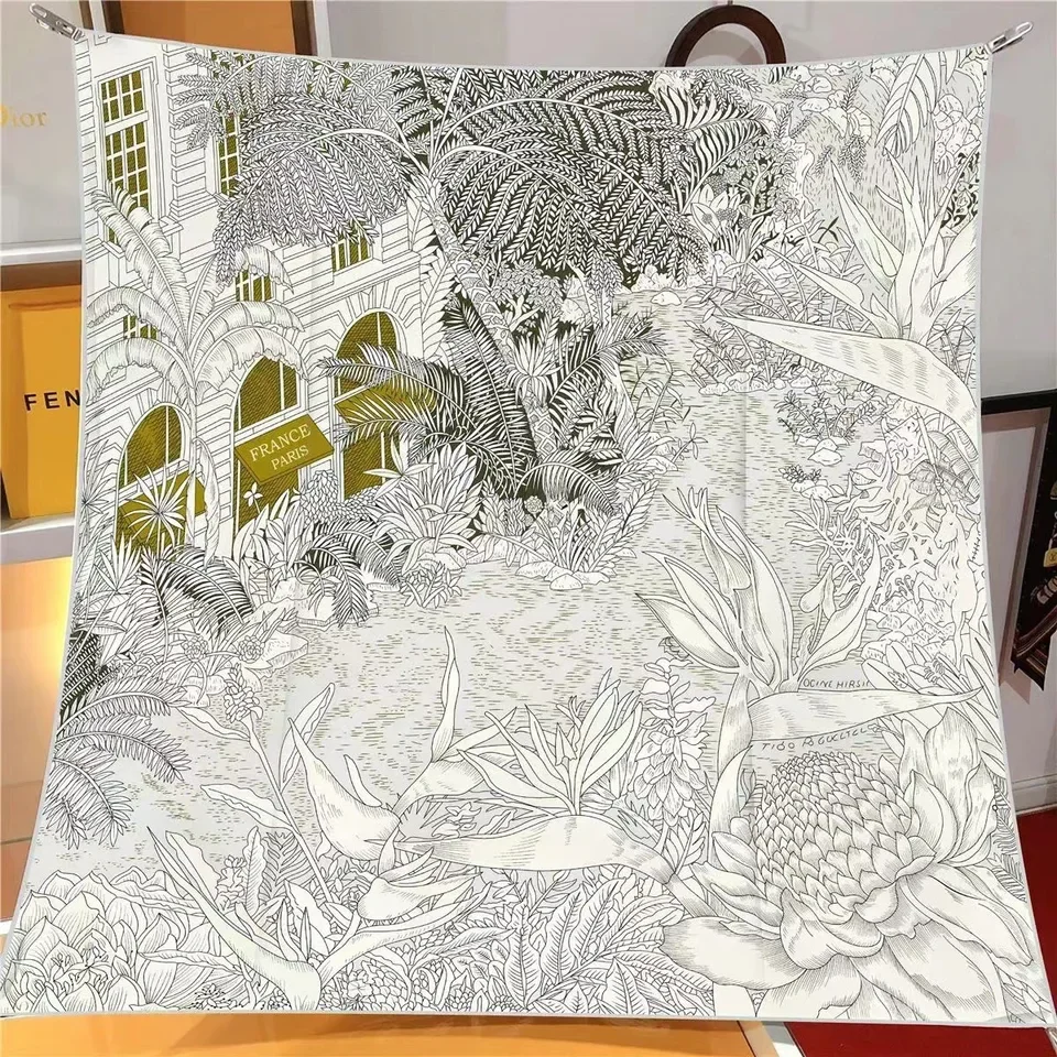 

90x90CM New Fashionable Twill Silk Scarf Women's French Retro Chic Bandeau Shawl Wrap