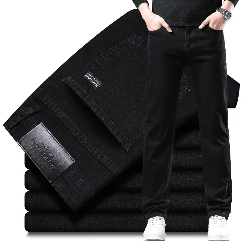 2025 Elastic Business Washed Jeans Model Autumn and Winter Thick Baggy  Denim Black Grey Colors Y2k Clothes Men