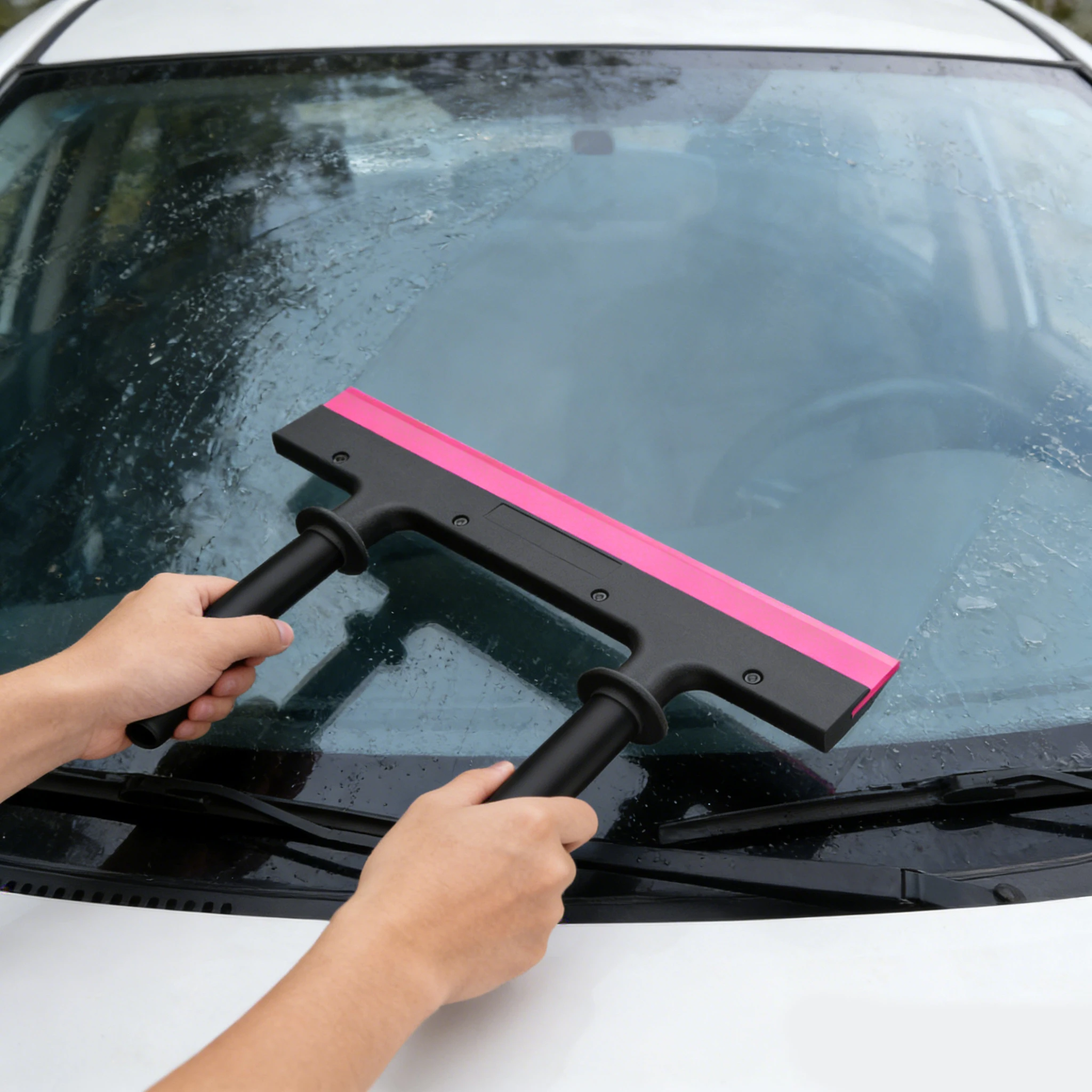 FOSHIO Dual-Handle Water Wiper 14-Inch Flexible Rubber Blade Squeegee Window Glass Shower Floor Pressure Applied Cleaning Tools
